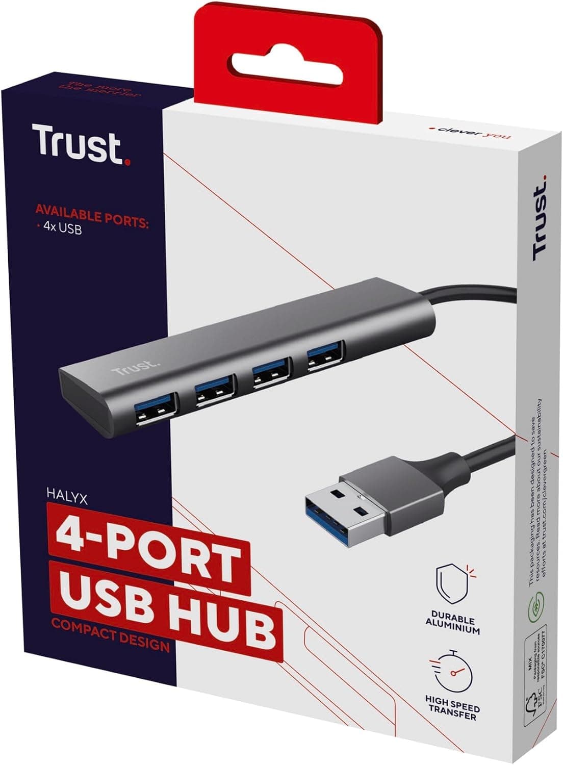 هاب USB چهار پورت Trust Halyx 3.2 با کابل 10 cm هاب USB چهار پورت Trust Halyx 3.2 با کابل 10 cm