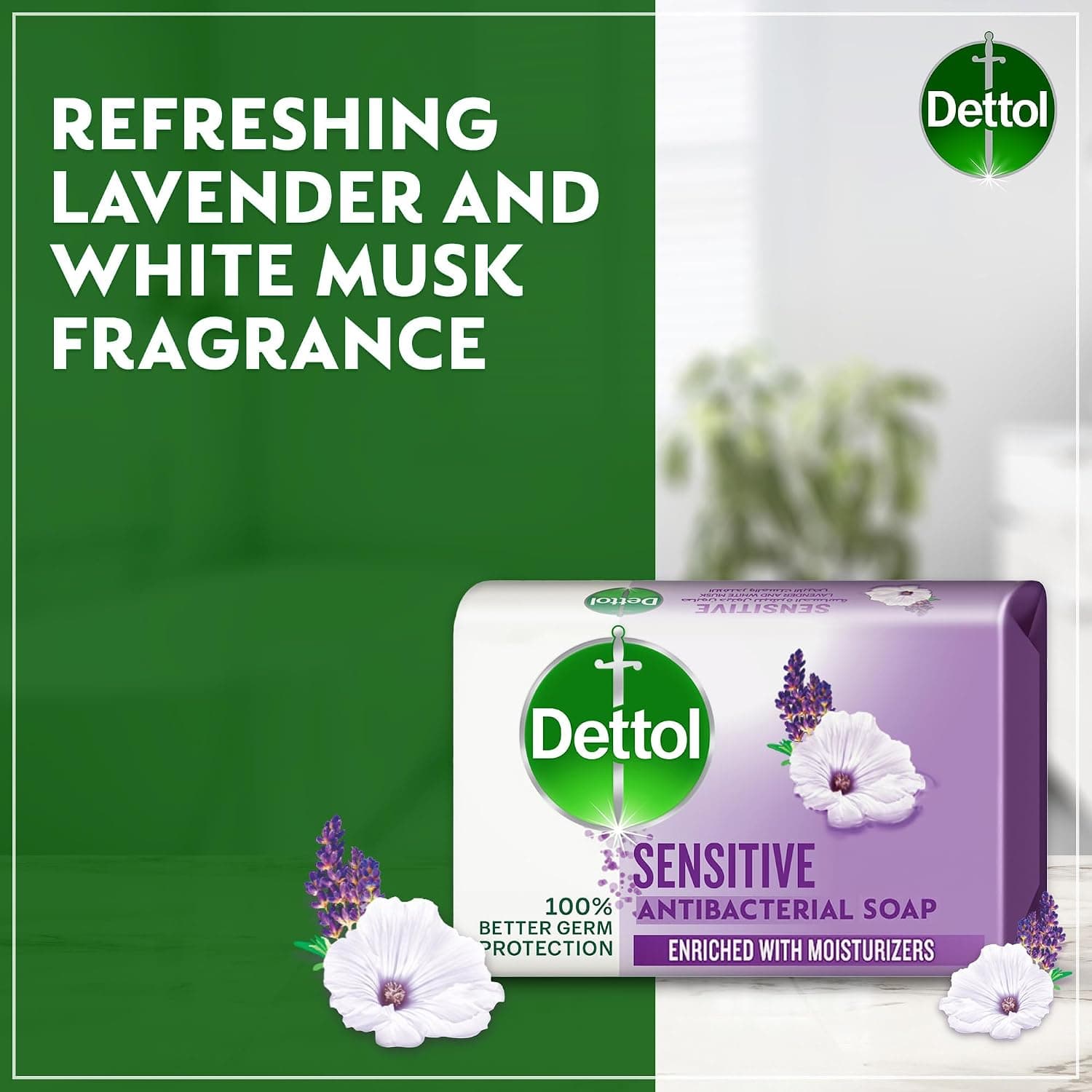 صابون حمام Dettol با رایحه اسطوخودوس و مشک سفید، مناسب پوست حساس، 120g × 4 صابون حمام Dettol با رایحه اسطوخودوس و مشک سفید، مناسب پوست حساس، 120g × 4