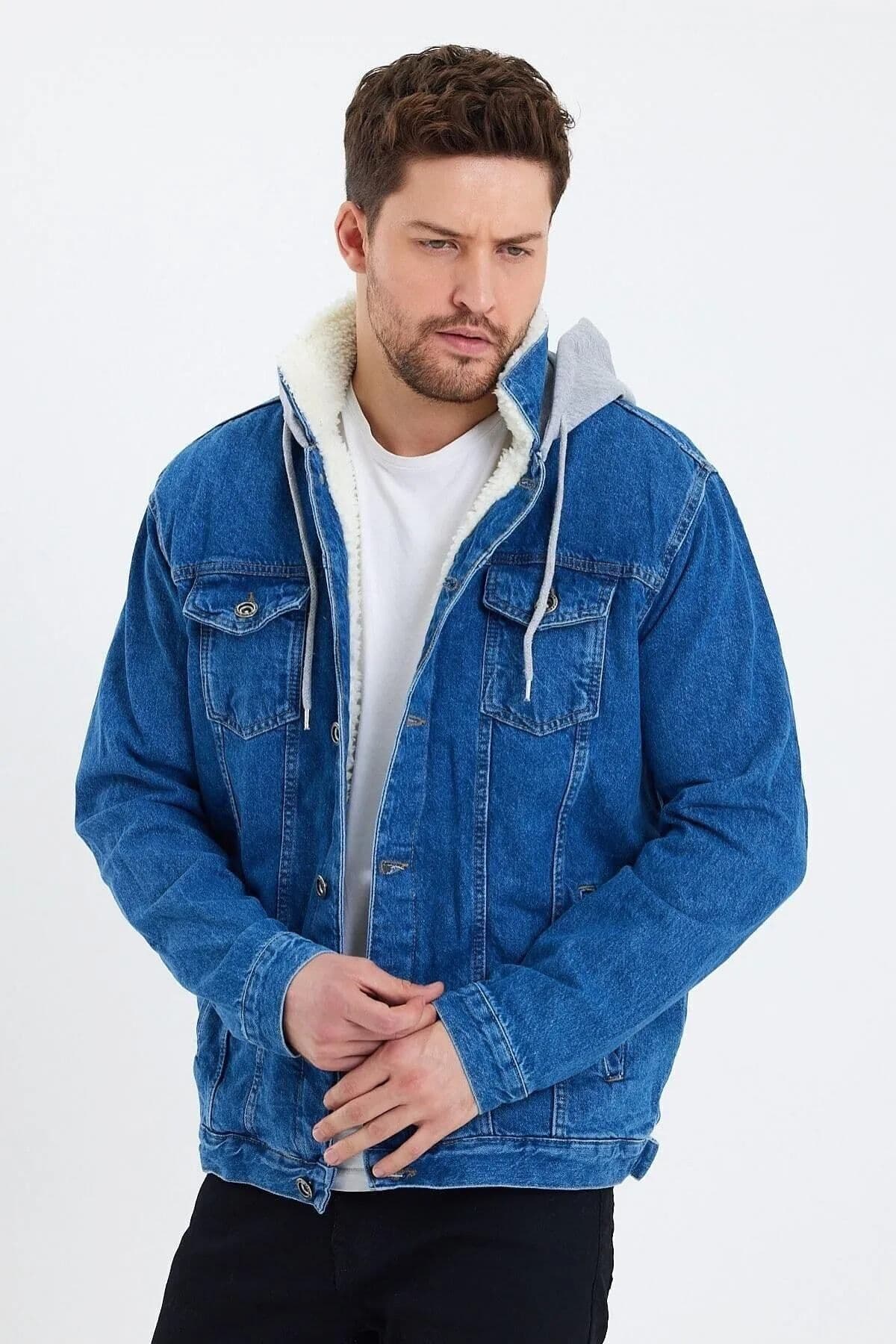 کاپشن جین مردانه DAMGA JEANS کلاهدار آستر خزدار آبی کاپشن جین مردانه DAMGA JEANS کلاهدار آستر خزدار آبی