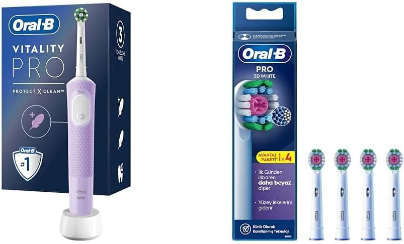 مسواک برقی Oral-B مدل Vitality Pro یاسی بههمراه 4 عدد سری یدک 3D White X-Filament مسواک برقی Oral-B مدل Vitality Pro یاسی بههمراه 4 عدد سری یدک 3D White X-Filament