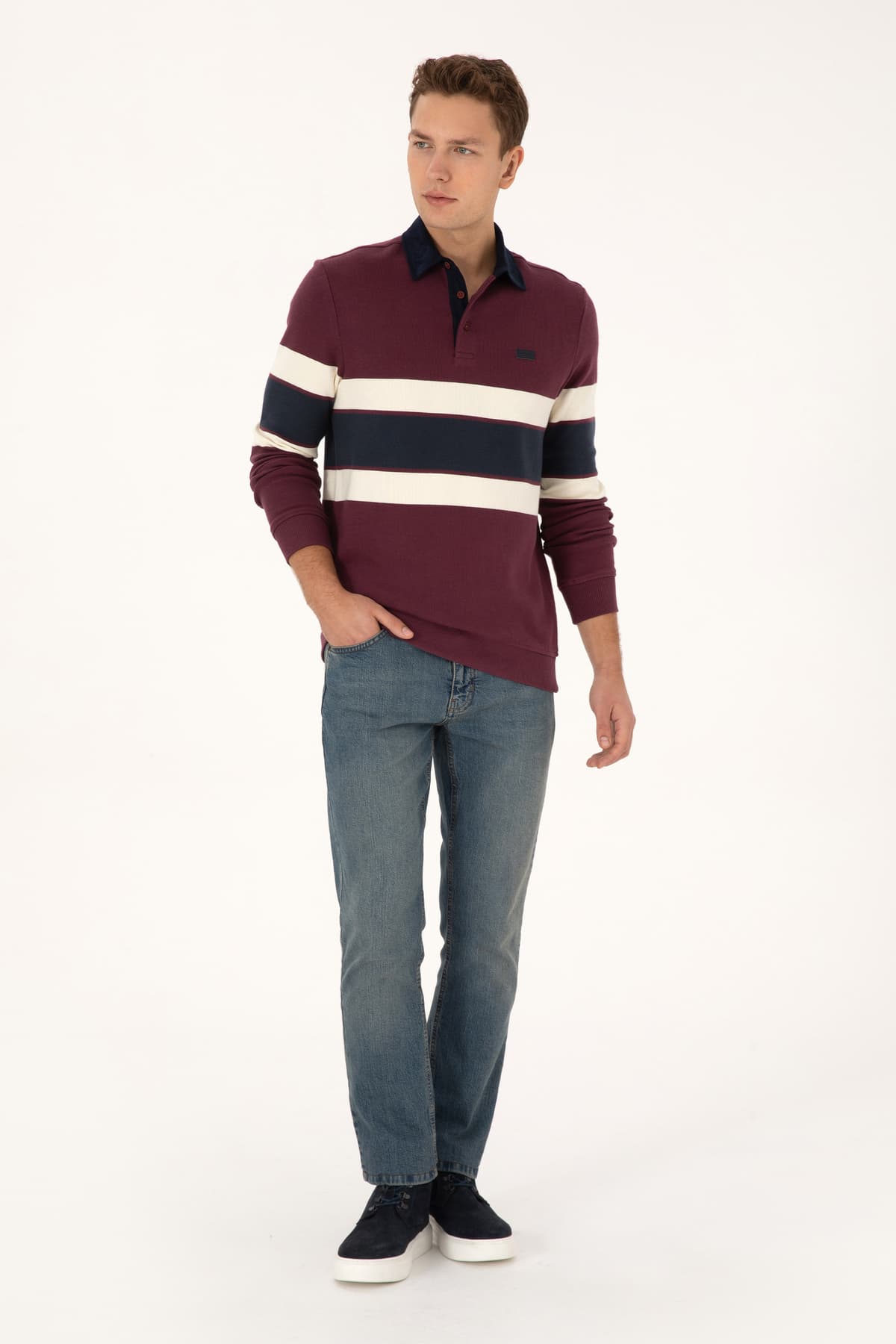 سوئیشرت مردانه U.S. Polo Assn. فیت معمولی زرشکی یقه پولو مدل 50308897-VR177 سوئیشرت مردانه U.S. Polo Assn. فیت معمولی زرشکی یقه پولو مدل 50308897-VR177