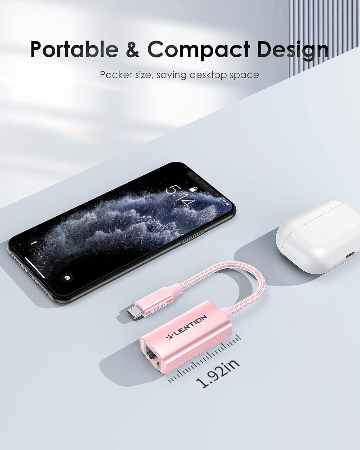 مبدل شبکه USB C به Ethernet RJ45 LENTION گیگابیتی رزگلد مدل CU604 مبدل شبکه USB C به Ethernet RJ45 LENTION گیگابیتی رزگلد مدل CU604