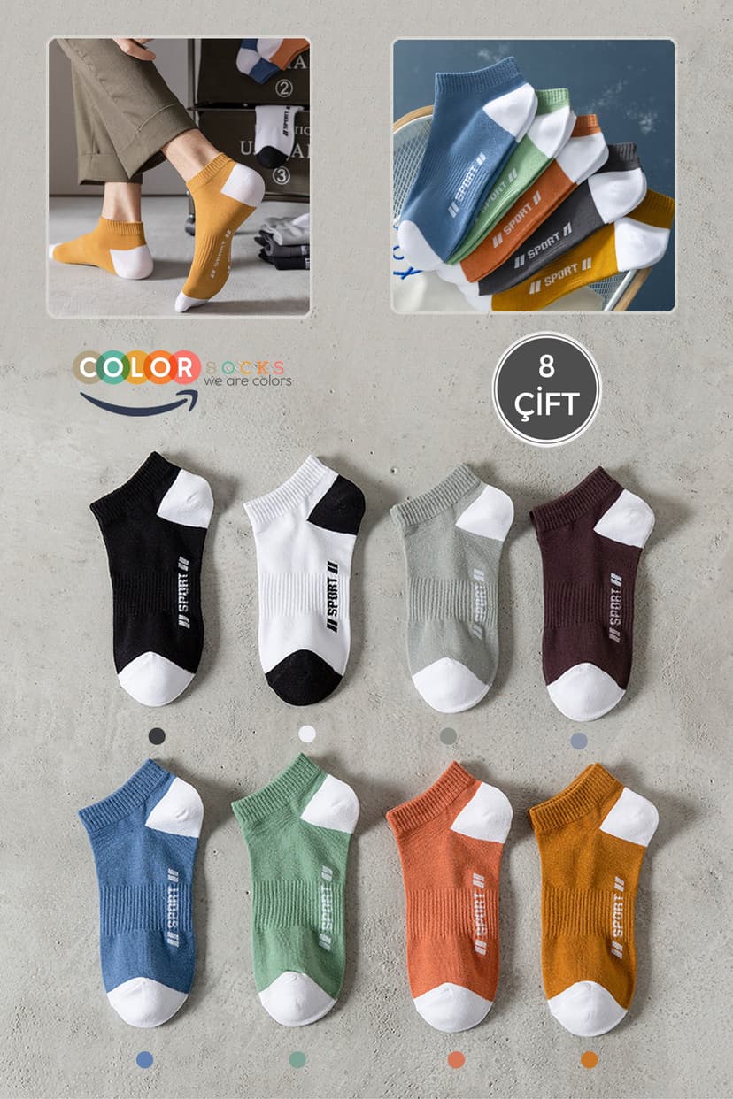 جوراب مردانه Color Socks ورزشی تابستانی تنفسپذیر 8 جفت جوراب مردانه Color Socks ورزشی تابستانی تنفسپذیر 8 جفت
