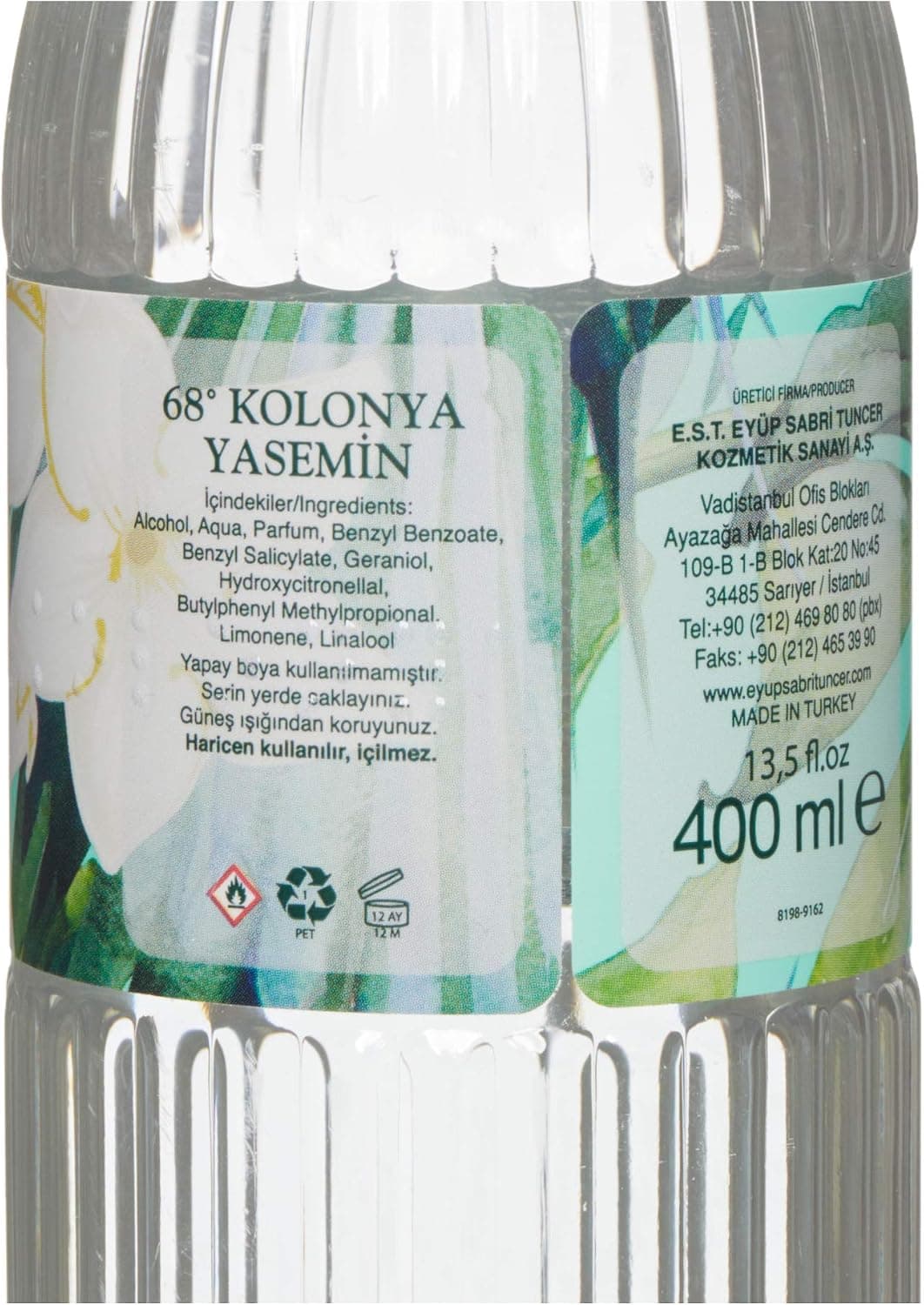 کولونیا یاسمن Eyup Sabri Tuncer بطری PET استوانهای 400 ml کولونیا یاسمن Eyup Sabri Tuncer بطری PET استوانهای 400 ml