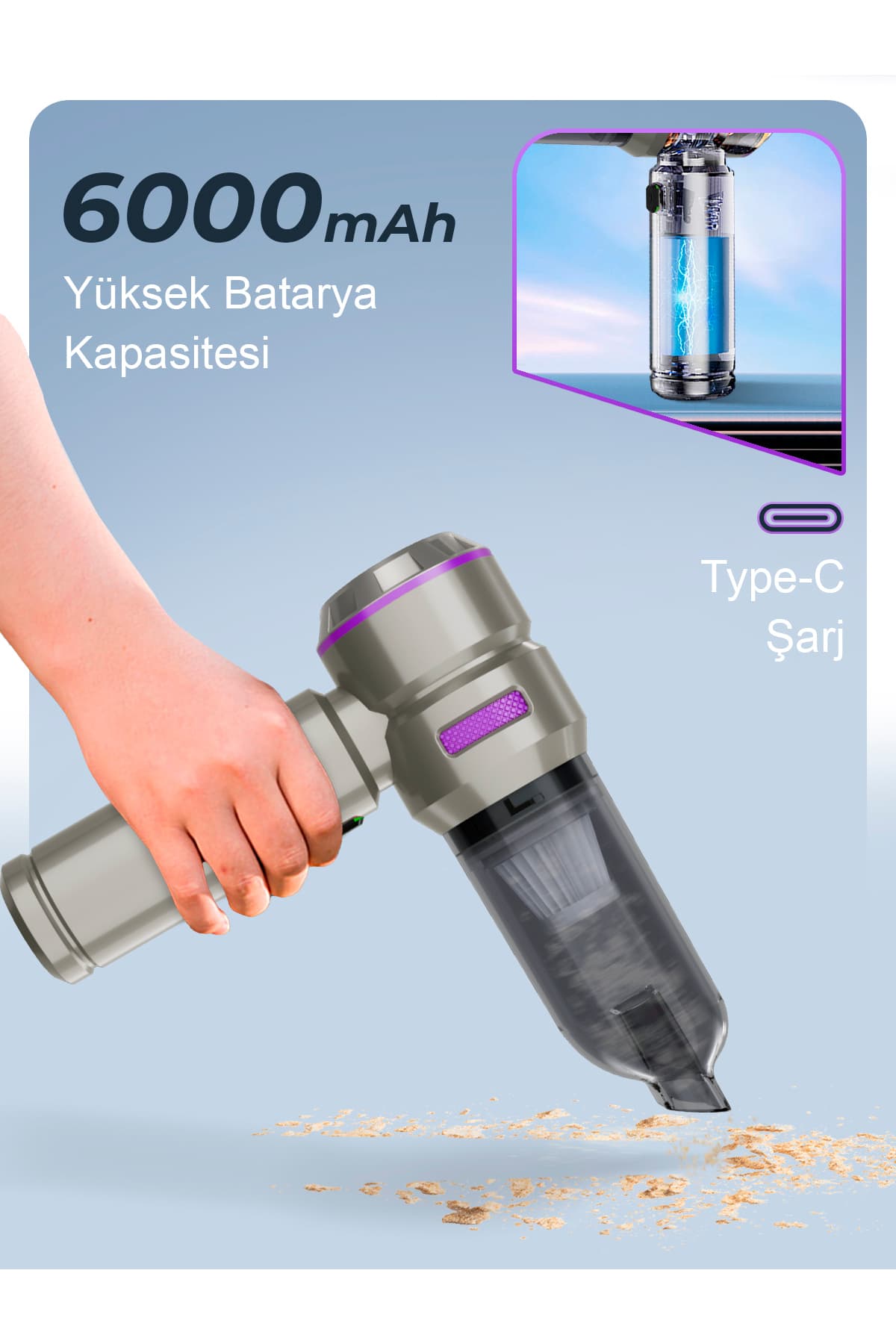 جاروبرقی بیسیم خودرو auhma با مکش 21000PA، موتور بدون برس، دمش و مکش، بنفش مدل AHV-02 جاروبرقی بیسیم خودرو auhma با مکش 21000PA، موتور بدون برس، دمش و مکش، بنفش مدل AHV-02
