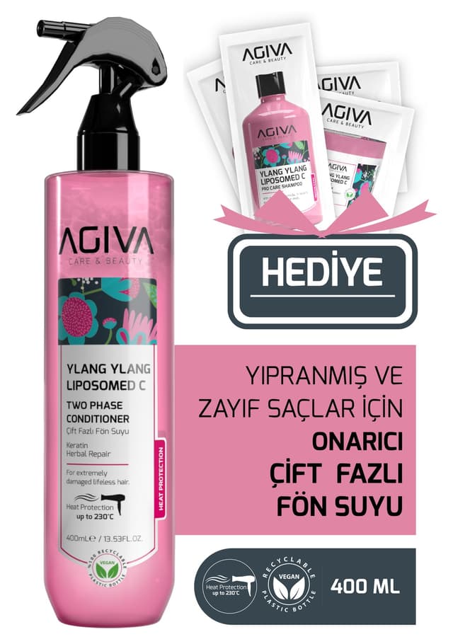 اسپری مراقبت از موی دو فاز Agiva با عصاره Ylang Ylang و ویتامین C، محافظ حرارت سشوار 400 ml اسپری مراقبت از موی دو فاز Agiva با عصاره Ylang Ylang و ویتامین C، محافظ حرارت سشوار 400 ml