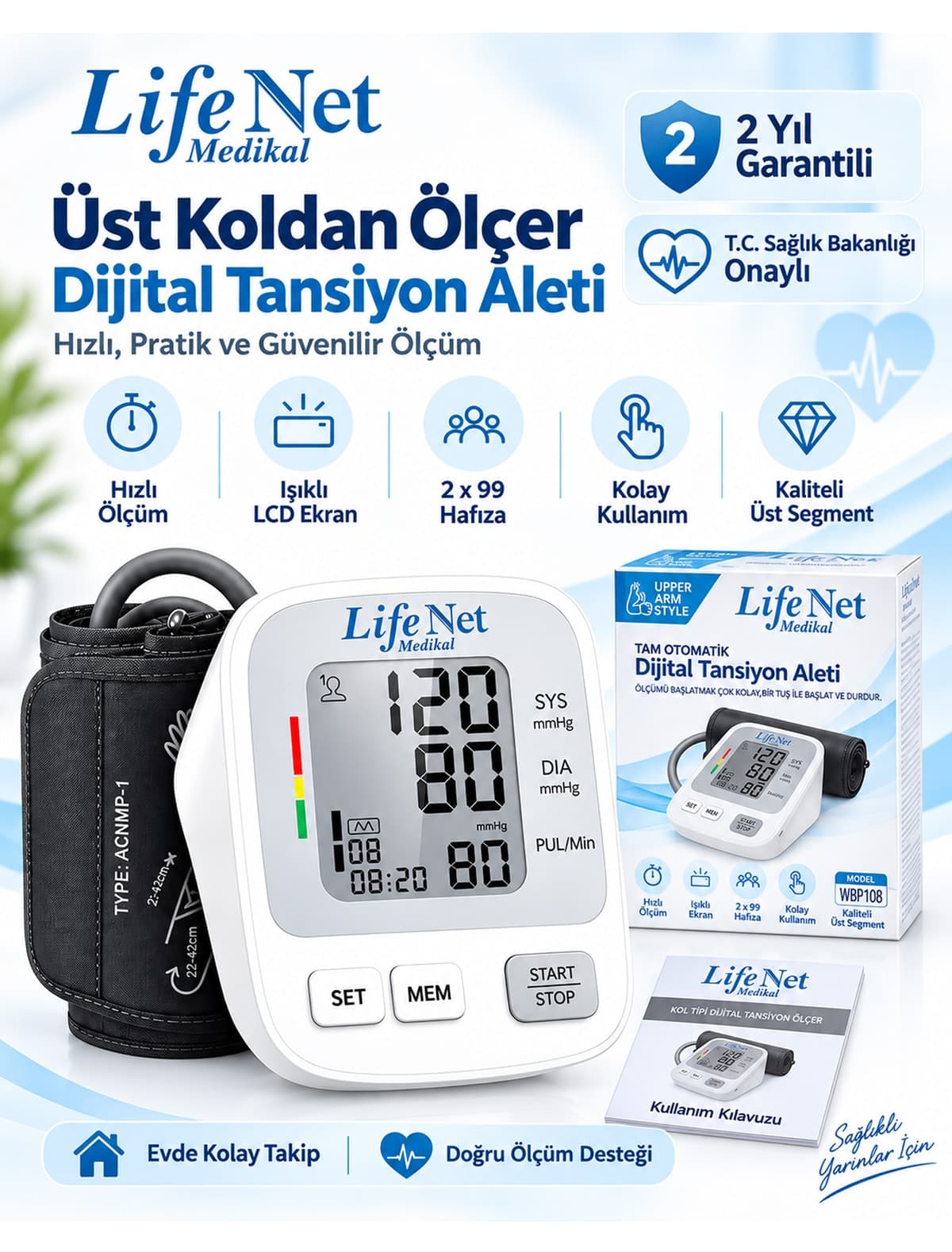 دستگاه فشارسنج بازویی Life Net Medikal با نبضسنج و ورودی USB مدل WBP-108 دستگاه فشارسنج بازویی Life Net Medikal با نبضسنج و ورودی USB مدل WBP-108