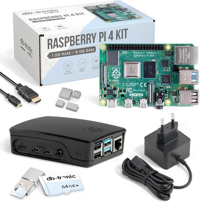 کیت استارتر Raspberry Pi 4 برند db-tronic با حافظه 64 GB و کیس مشکی کیت استارتر Raspberry Pi 4 برند db-tronic با حافظه 64 GB و کیس مشکی