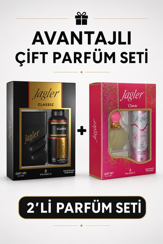 ست عطر و دئودورانت زنانه و مردانه Jagler مدل Classic شامل 2 عطر 60 ml و 90 ml و 2 دئودورانت 150 ml ست عطر و دئودورانت زنانه و مردانه Jagler مدل Classic شامل 2 عطر 60 ml و 90 ml و 2 دئودورانت 150 ml