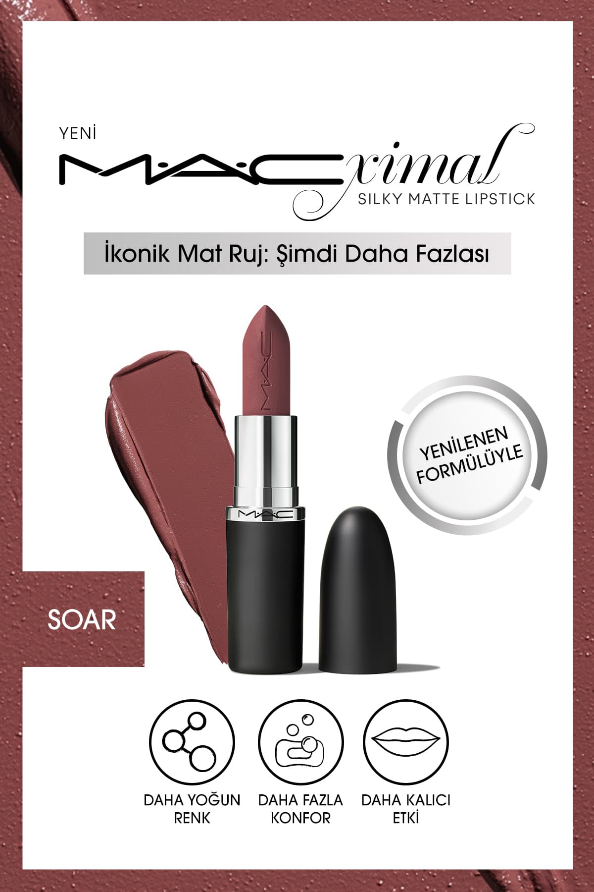 رژ لب Mac مات ابریشمی مرطوبکننده M·a·cxımal مدل Soar رژ لب Mac مات ابریشمی مرطوبکننده M·a·cxımal مدل Soar