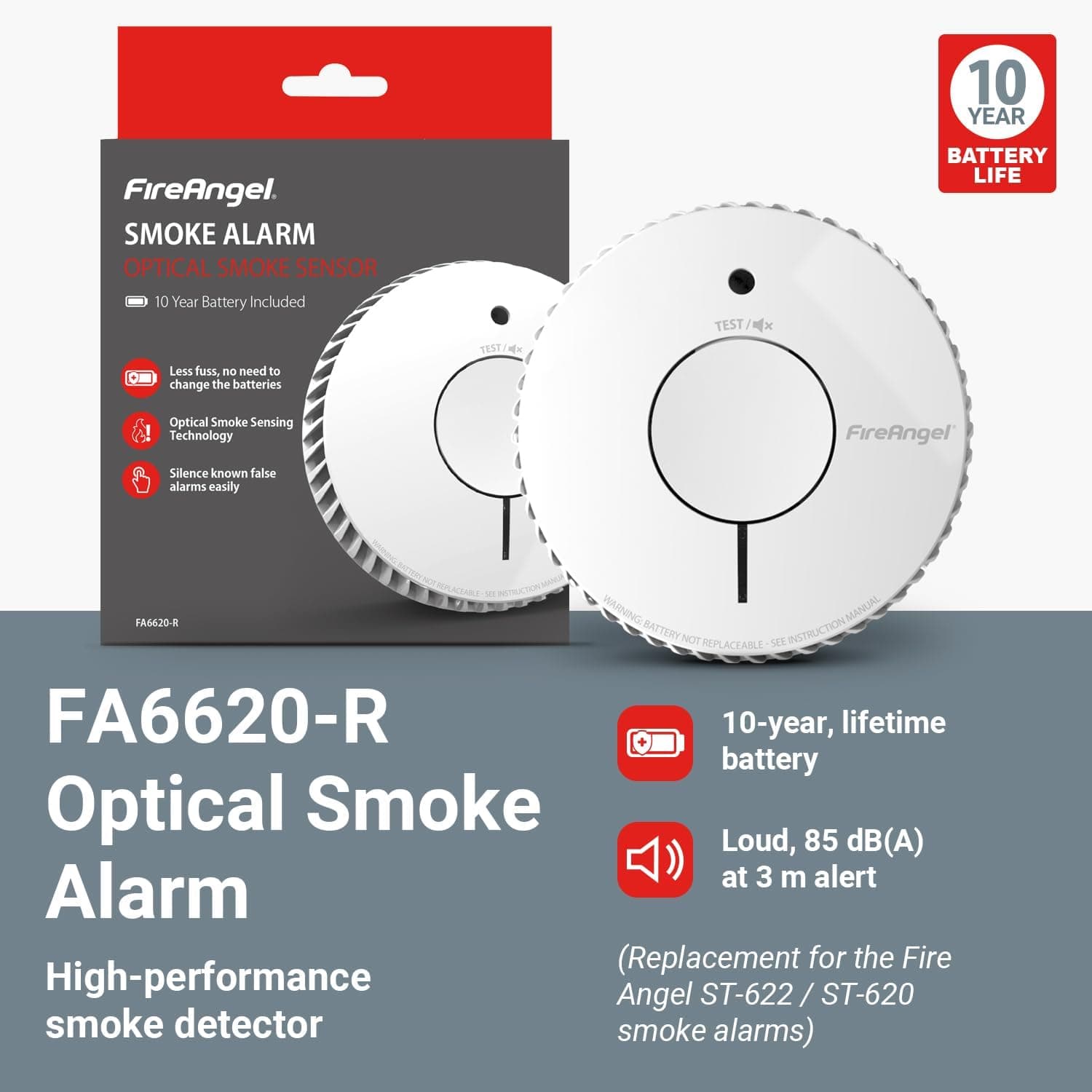 آشکارساز دود و آتش خانگی FireAngel اپتیکال باتریخور مدل FA6620 آشکارساز دود و آتش خانگی FireAngel اپتیکال باتریخور مدل FA6620