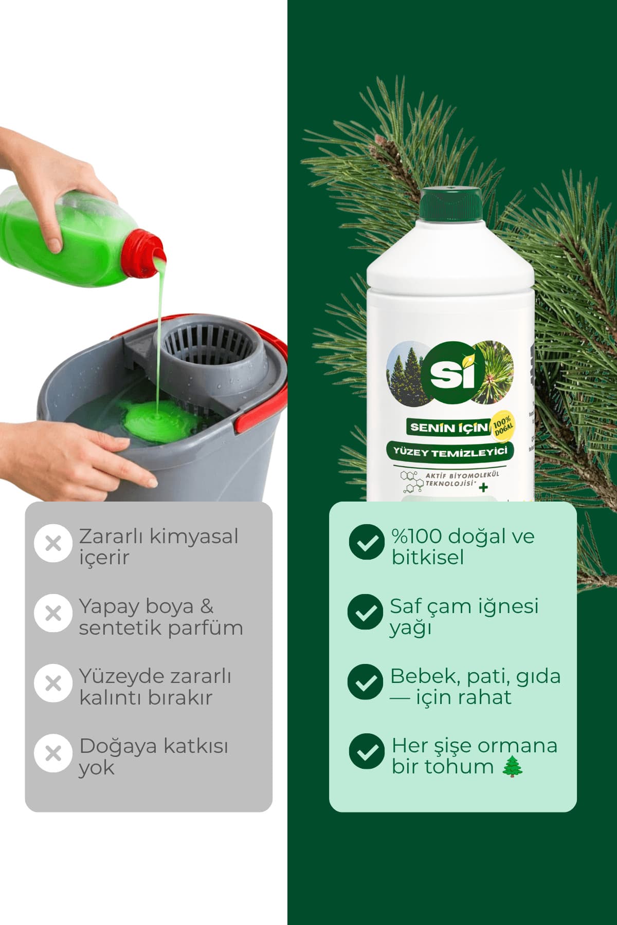تمیزکننده سطوح Sİ Senin İçin کاملاً طبیعی با رایحه سوزن کاج 900ML تمیزکننده سطوح Sİ Senin İçin کاملاً طبیعی با رایحه سوزن کاج 900ML