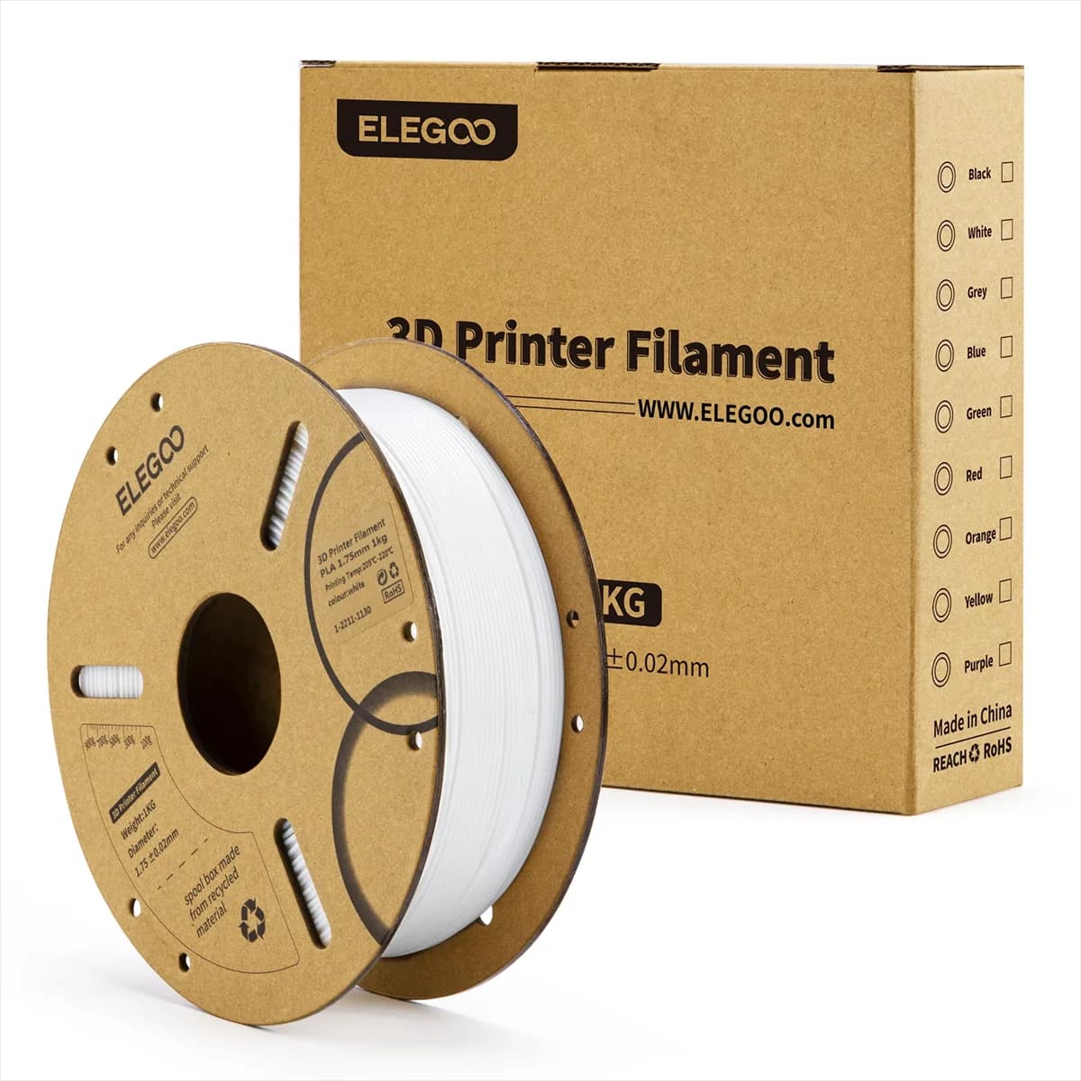فیلامنت ELEGOO نوع PLA رنگ سفید وزن 1Kg فیلامنت ELEGOO نوع PLA رنگ سفید وزن 1Kg