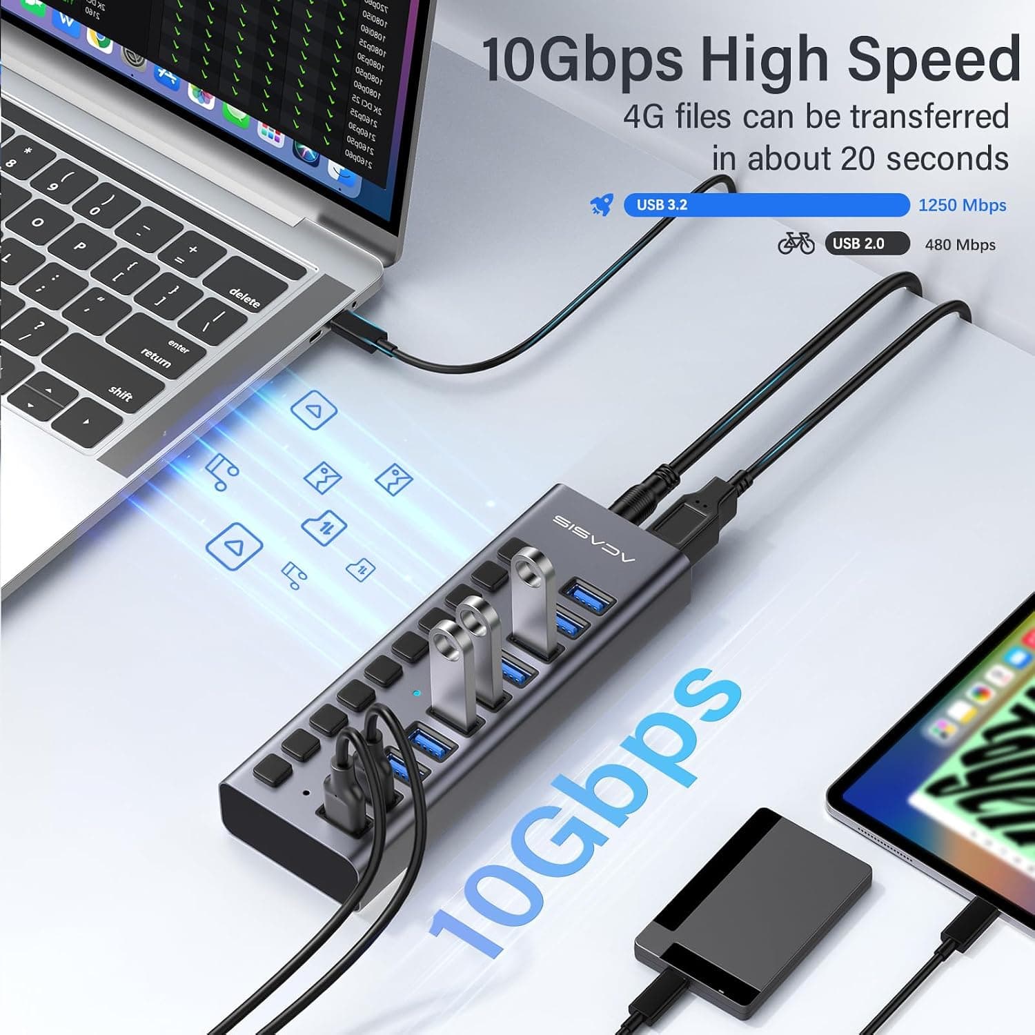 هاب ACASIS 10 پورت USB 3.2 با انتقال داده 10Gbps و آداپتور 48W هاب ACASIS 10 پورت USB 3.2 با انتقال داده 10Gbps و آداپتور 48W