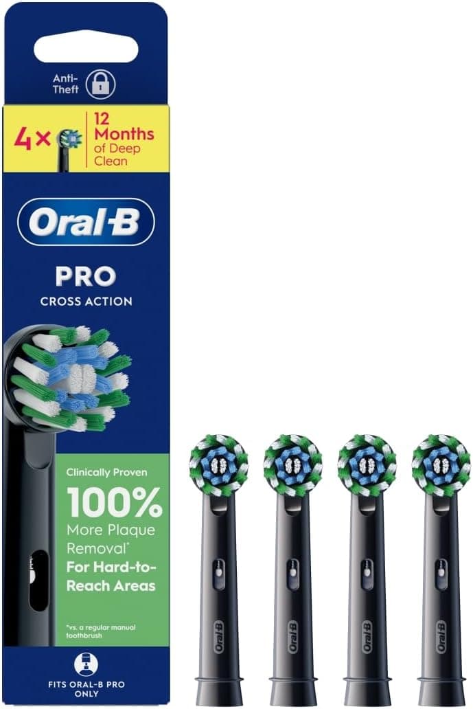سری مسواک برقی Oral-B Pro Cross Action مشکی با الیاف ضربدری و زاویهدار، بسته 4 عددی سری مسواک برقی Oral-B Pro Cross Action مشکی با الیاف ضربدری و زاویهدار، بسته 4 عددی