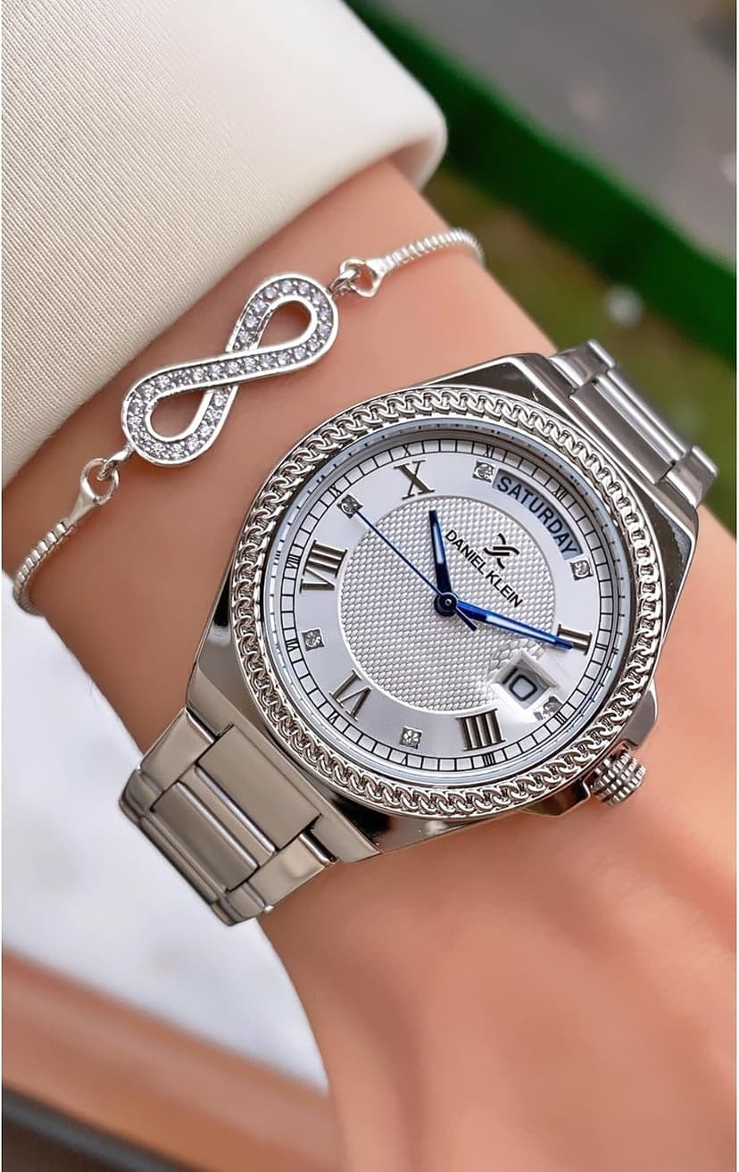 ساعت مچی زنانه Daniel Klein نقرهای گارانتی ۲ ساله دستبند هدیه ساعت مچی زنانه Daniel Klein نقرهای گارانتی ۲ ساله دستبند هدیه