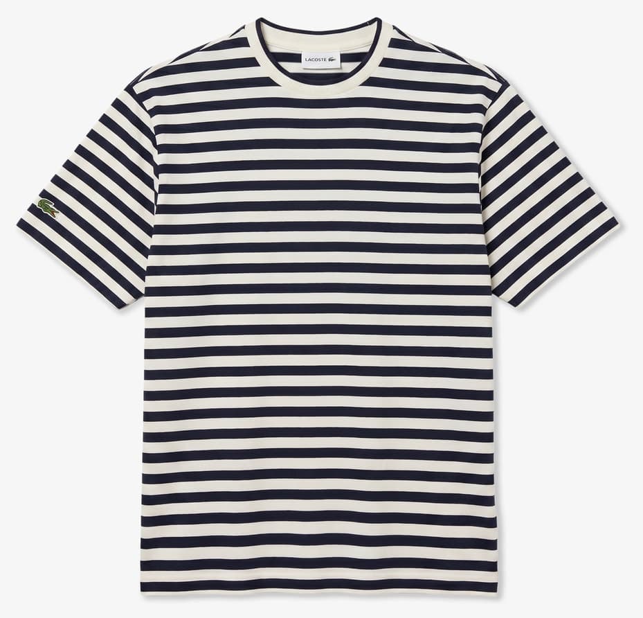تیشرت مردانه Lacoste ریلکس فیت یقه گرد راهراه سرمهای تیشرت مردانه Lacoste ریلکس فیت یقه گرد راهراه سرمهای