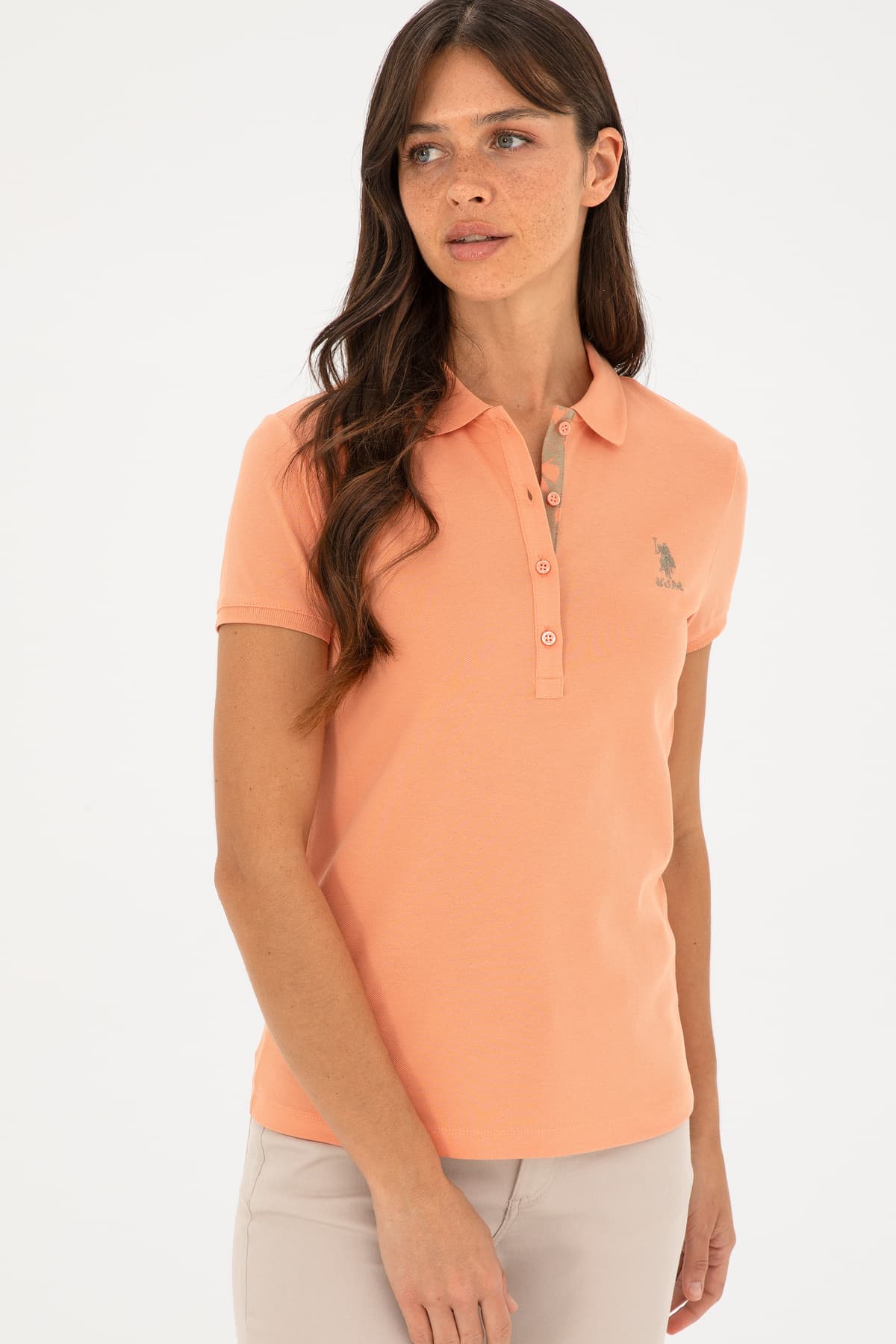 تیشرت زنانه U.S. Polo Assn. یقه پولو بیسیک سالمونی مدل 50280060-VR047 تیشرت زنانه U.S. Polo Assn. یقه پولو بیسیک سالمونی مدل 50280060-VR047