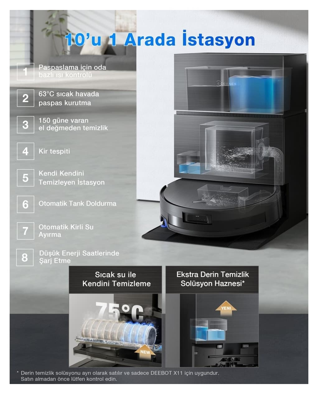 ربات جاروبرقی و زمینشوی Ecovacs مدل X11 Pro Omni مکش 19500 Pa ربات جاروبرقی و زمینشوی Ecovacs مدل X11 Pro Omni مکش 19500 Pa