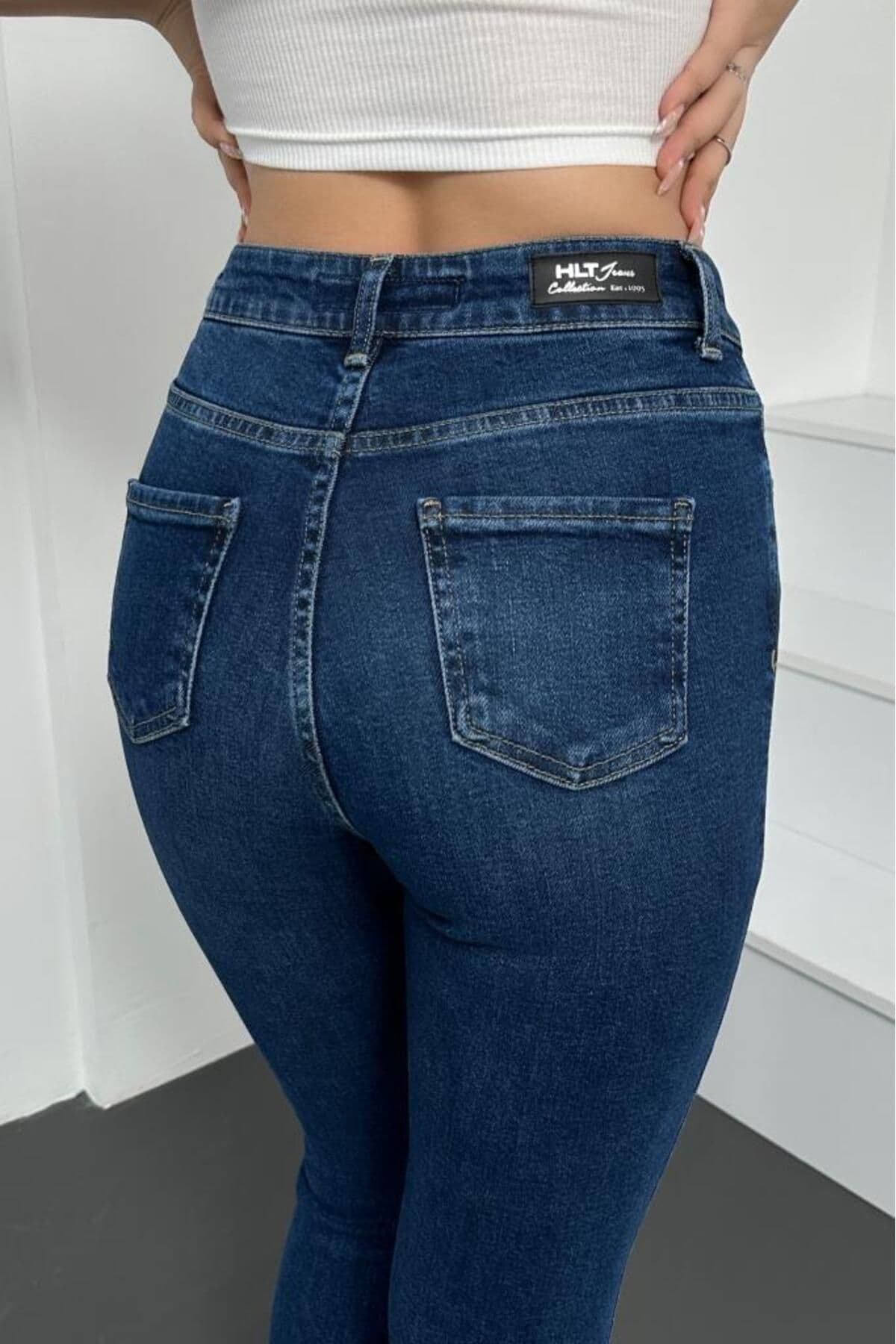 شلوار جین زنانه HLT JEANS آبی سوپر اسکینی فیت کمر بلند کشی مدل JENNİE-STEVE شلوار جین زنانه HLT JEANS آبی سوپر اسکینی فیت کمر بلند کشی مدل JENNİE-STEVE