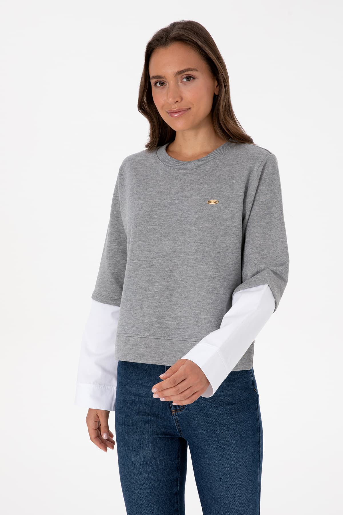سوئیشرت زنانه U.S. Polo Assn. خاکستری ملانژ یقه گرد مدل 50315303-VR086 سوئیشرت زنانه U.S. Polo Assn. خاکستری ملانژ یقه گرد مدل 50315303-VR086