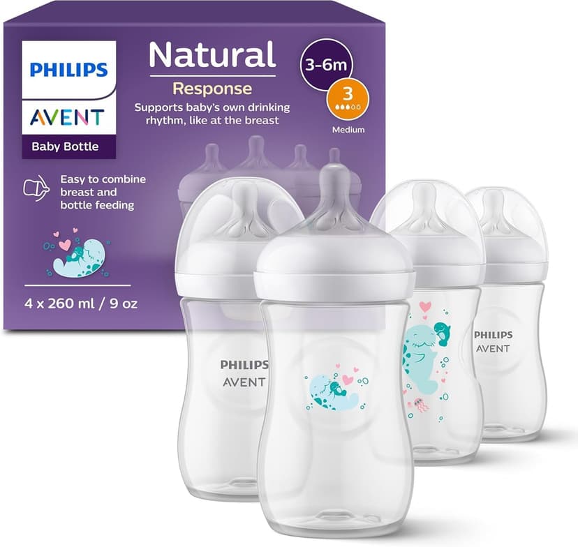 ست هدیه شیشه شیر نوزاد Philips Avent Natural Response 4 عددی 260 میلیلیتری مدل SCY903/61 ست هدیه شیشه شیر نوزاد Philips Avent Natural Response 4 عددی 260 میلیلیتری مدل SCY903/61