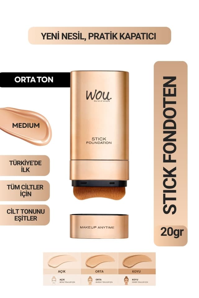 کرمپودر استیکی WOU World of Unique با براش، کانسیلر 2 در 1، 20 gr، تناژ متوسط کرمپودر استیکی WOU World of Unique با براش، کانسیلر 2 در 1، 20 gr، تناژ متوسط