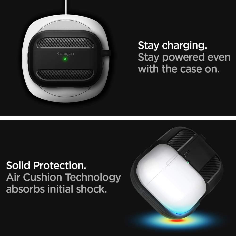 کاور سازگار با AirPods Pro 1 Spigen مشکی مات Rugged Armor مدل ASD00540 کاور سازگار با AirPods Pro 1 Spigen مشکی مات Rugged Armor مدل ASD00540