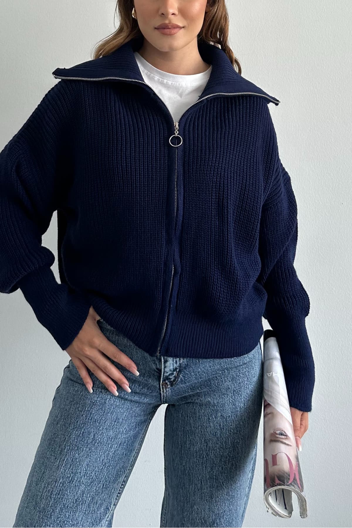 هیرکا بافت مردانه macharel jeans سرمهای یقه برگردان زیپدار هیرکا بافت مردانه macharel jeans سرمهای یقه برگردان زیپدار