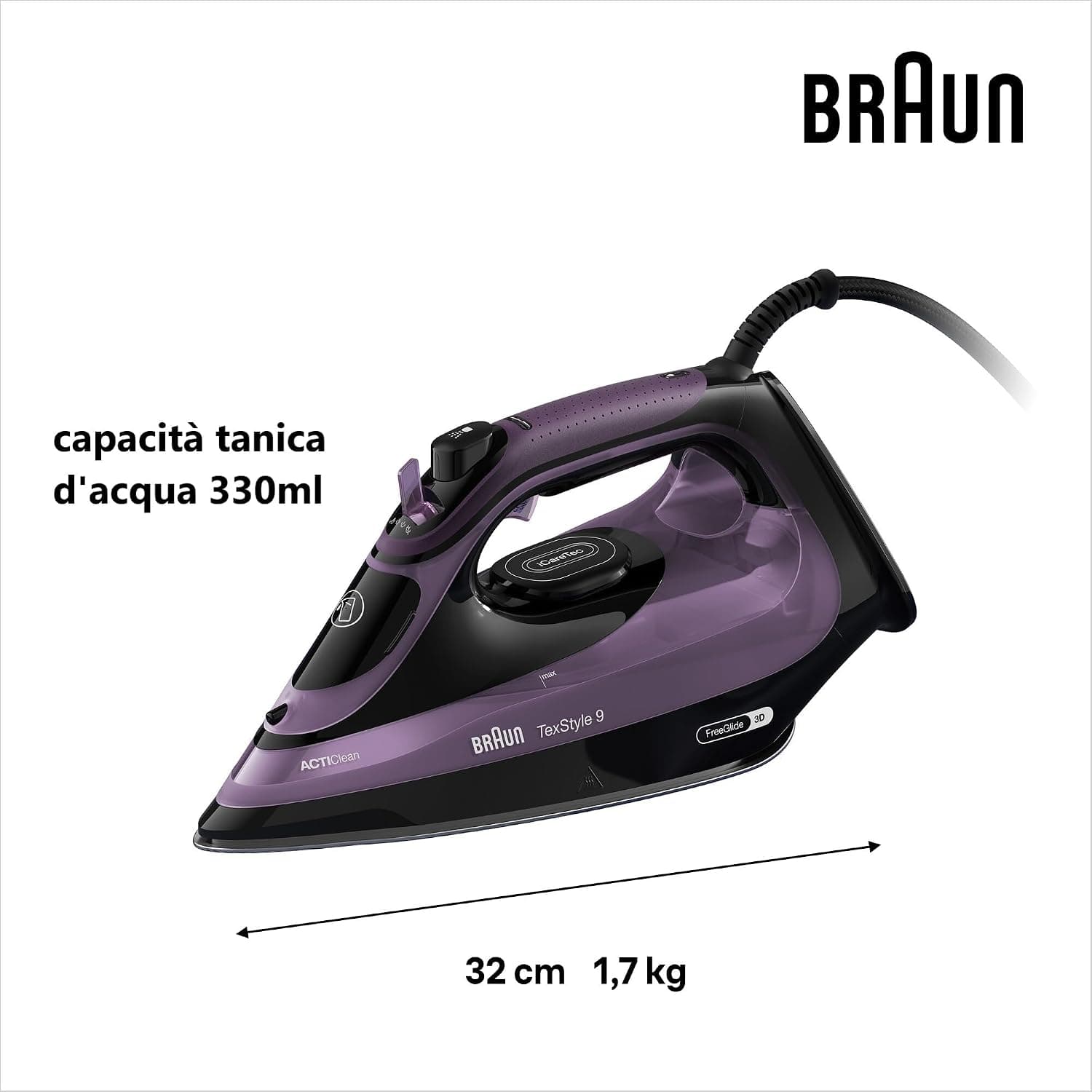 اتو Braun Texstyle 9 بنفش با بخاردهی 250 g، ترموستات قابل تنظیم، کفی 3D Superceramic Freegglide و مخزن 330 ml مدل SI9661VI اتو Braun Texstyle 9 بنفش با بخاردهی 250 g، ترموستات قابل تنظیم، کفی 3D Superceramic Freegglide و مخزن 330 ml مدل SI9661VI