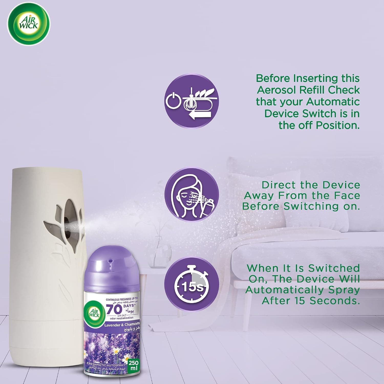 یدک خوشبوکننده هوا Air Wick Freshmatic با رایحه اسطوخودوس و بابونه 250 ml بسته 2 عددی یدک خوشبوکننده هوا Air Wick Freshmatic با رایحه اسطوخودوس و بابونه 250 ml بسته 2 عددی