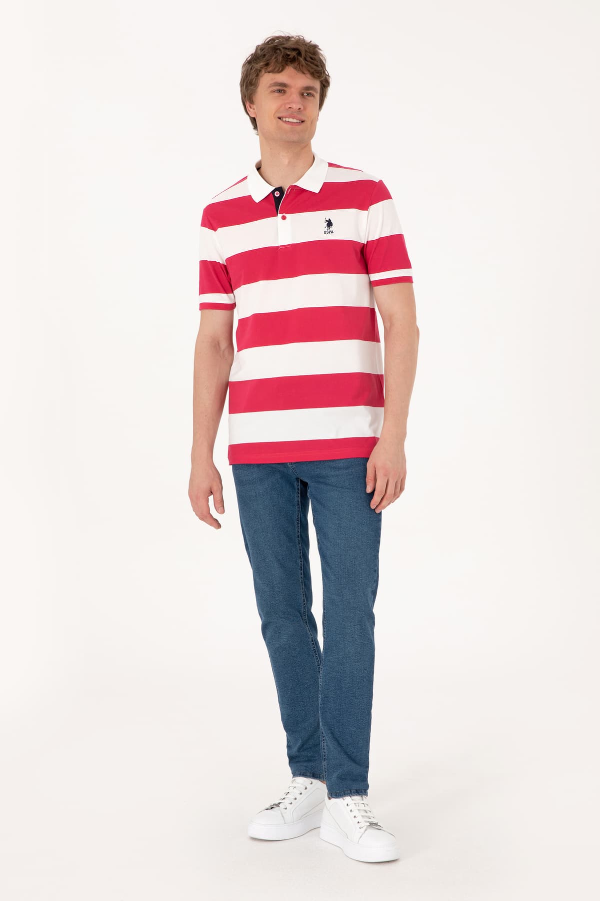 تیشرت مردانه U.S. Polo Assn. فیت معمولی یقه پولو راهراه گیلاسی مدل 50306827-VR223 تیشرت مردانه U.S. Polo Assn. فیت معمولی یقه پولو راهراه گیلاسی مدل 50306827-VR223
