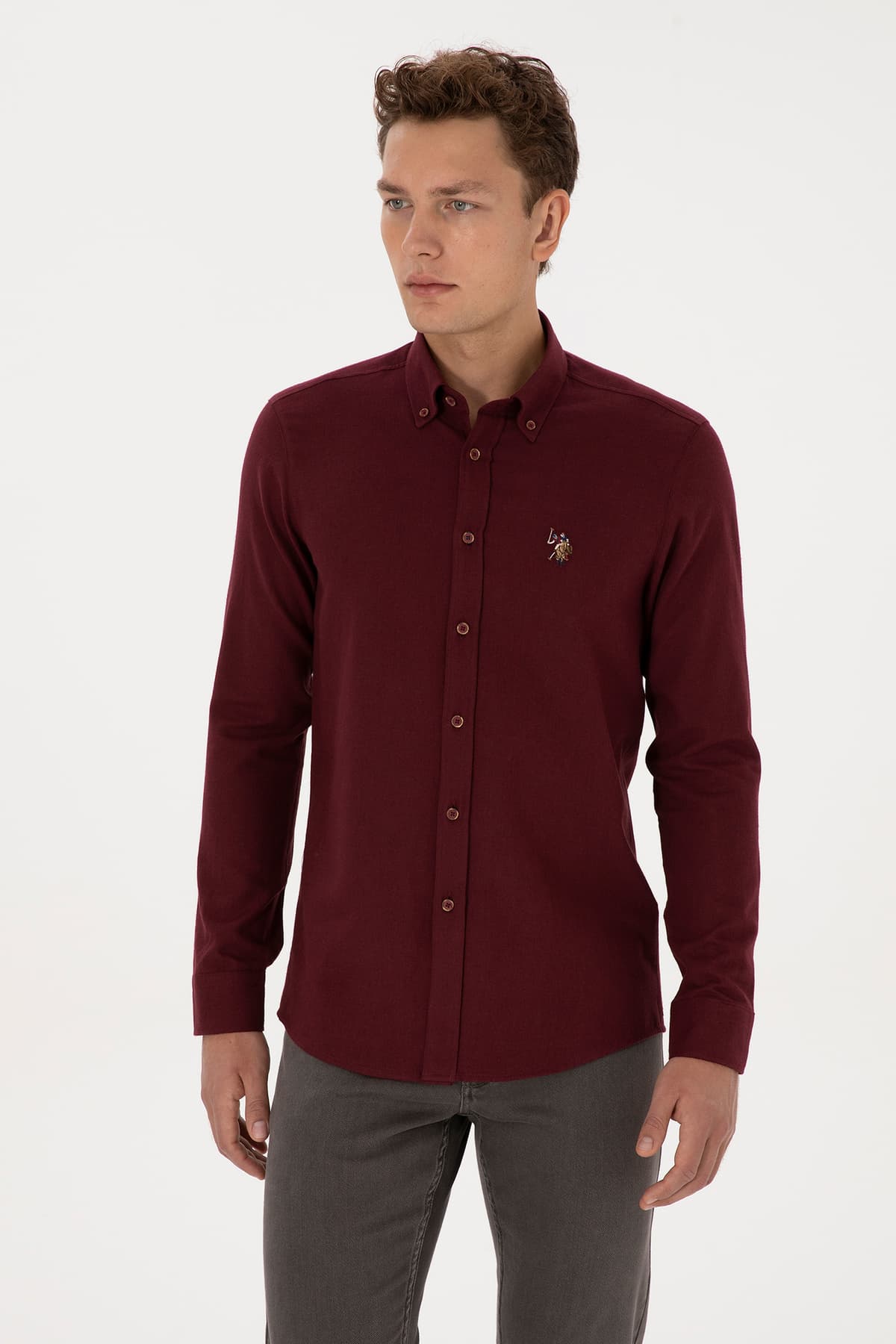پیراهن مردانه آستینبلند ساده U.S. Polo Assn. زرشکی مدل 50307686-VR014 پیراهن مردانه آستینبلند ساده U.S. Polo Assn. زرشکی مدل 50307686-VR014
