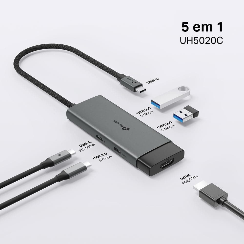 هاب 5-in-1 USB-C برند TP-Link با خروجی HDMI 4K@60Hz، شارژ سریع 100W و پورتهای USB هاب 5-in-1 USB-C برند TP-Link با خروجی HDMI 4K@60Hz، شارژ سریع 100W و پورتهای USB