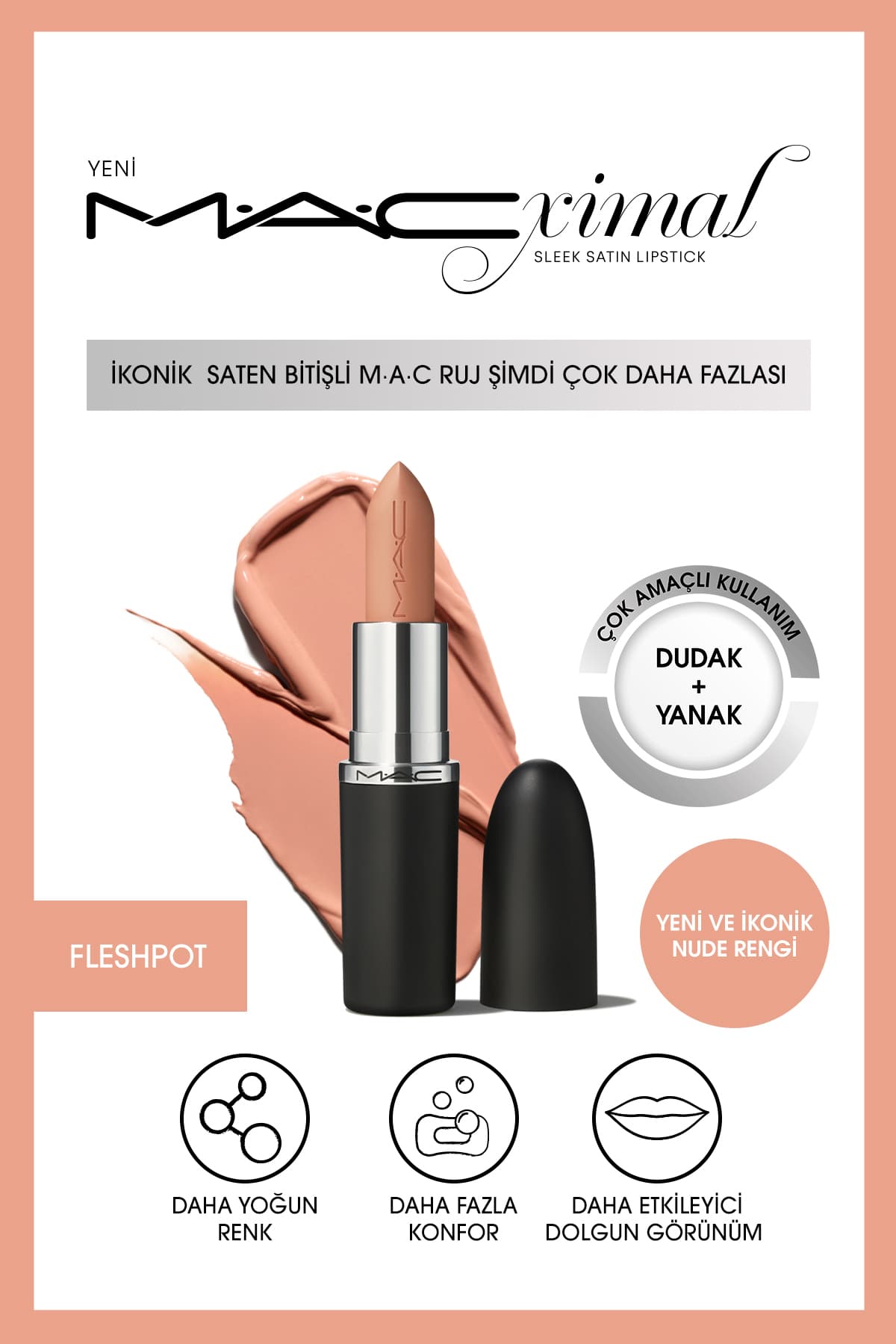 رژ لب Mac سری MACximal Sleek Satin با پایان ساتن مدل Paramount 3.5g رژ لب Mac سری MACximal Sleek Satin با پایان ساتن مدل Paramount 3.5g