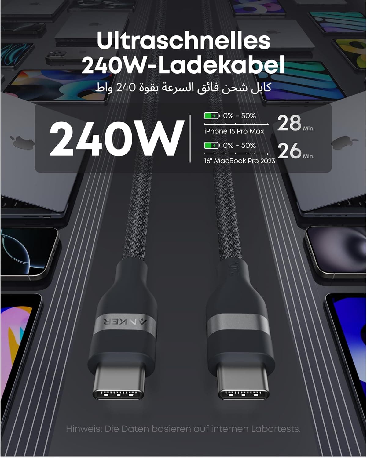 کابل Anker شارژ سریع 240W مدل Nano USB-C به USB-C مشکی 0.9m کابل Anker شارژ سریع 240W مدل Nano USB-C به USB-C مشکی 0.9m