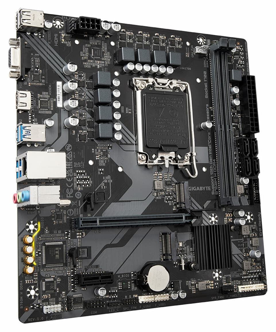 مادربرد Gigabyte مدل B760M H DDR4 (3200MHz)OC M.2 VGA/HDMI PCIe 4.0 1700P mATX مادربرد Gigabyte مدل B760M H DDR4 (3200MHz)OC M.2 VGA/HDMI PCIe 4.0 1700P mATX