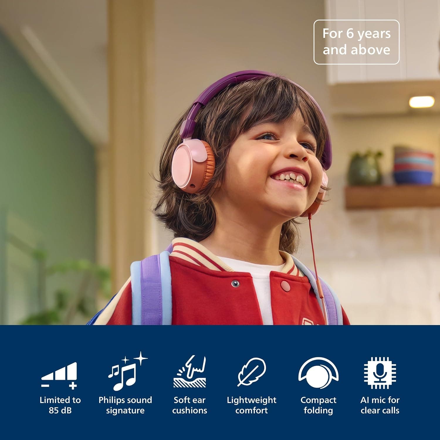 هدفون سیمی کودکان Philips با میکروفون، حداکثر صدای 85dB، بنفش ارغوانی هدفون سیمی کودکان Philips با میکروفون، حداکثر صدای 85dB، بنفش ارغوانی