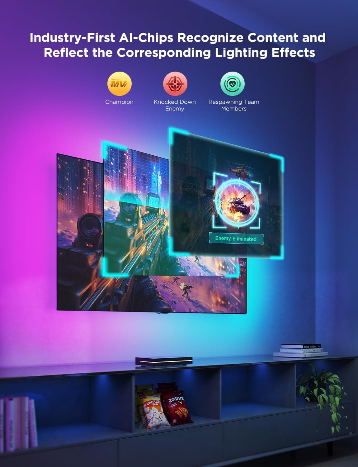 کیت بکلایت RGBIC تلویزیون Govee مدل AI Sync Box Kit برای 75-85 اینچ کیت بکلایت RGBIC تلویزیون Govee مدل AI Sync Box Kit برای 75-85 اینچ