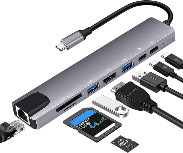 هاب USB C هشتکاره USX MOUNT با HDMI 4K، Type C 100W PD، USB 3.0، RJ45 Ethernet و کارتخوان SD/TF هاب USB C هشتکاره USX MOUNT با HDMI 4K، Type C 100W PD، USB 3.0، RJ45 Ethernet و کارتخوان SD/TF