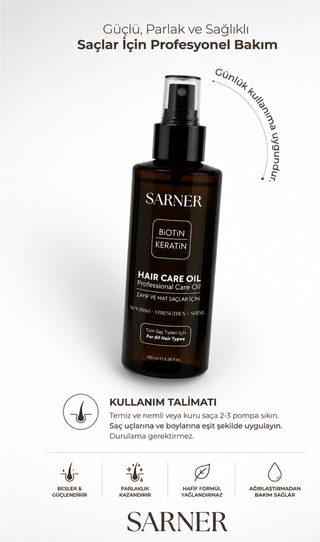 روغن مراقبت مو SARNER بیوتین و کراتین براقکننده تقویتکننده ضدریزش 100 ML روغن مراقبت مو SARNER بیوتین و کراتین براقکننده تقویتکننده ضدریزش 100 ML