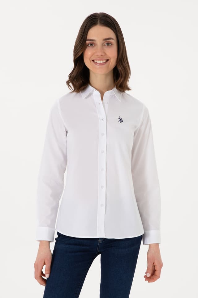 پیراهن زنانه U.S. Polo Assn. سفید آستین بلند بیسیک مدل 50298113-VR013 پیراهن زنانه U.S. Polo Assn. سفید آستین بلند بیسیک مدل 50298113-VR013