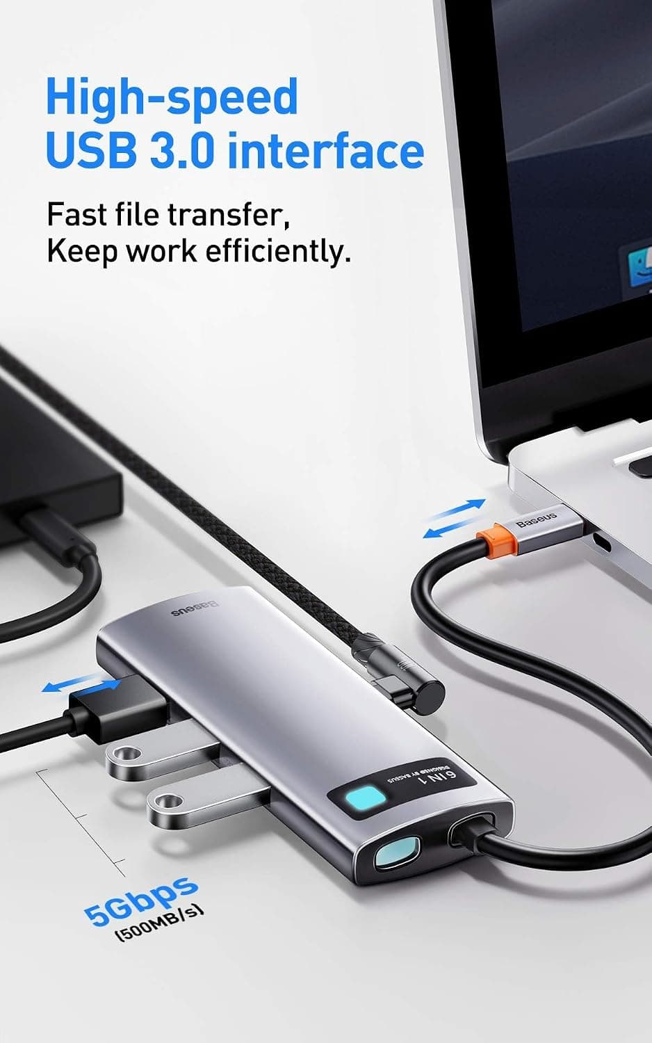 هاب آداپتور کامپیوتر و تلفن همراه Baseus چندکاره 6 در 1 خاکستری با ورودی USB Type C هاب آداپتور کامپیوتر و تلفن همراه Baseus چندکاره 6 در 1 خاکستری با ورودی USB Type C