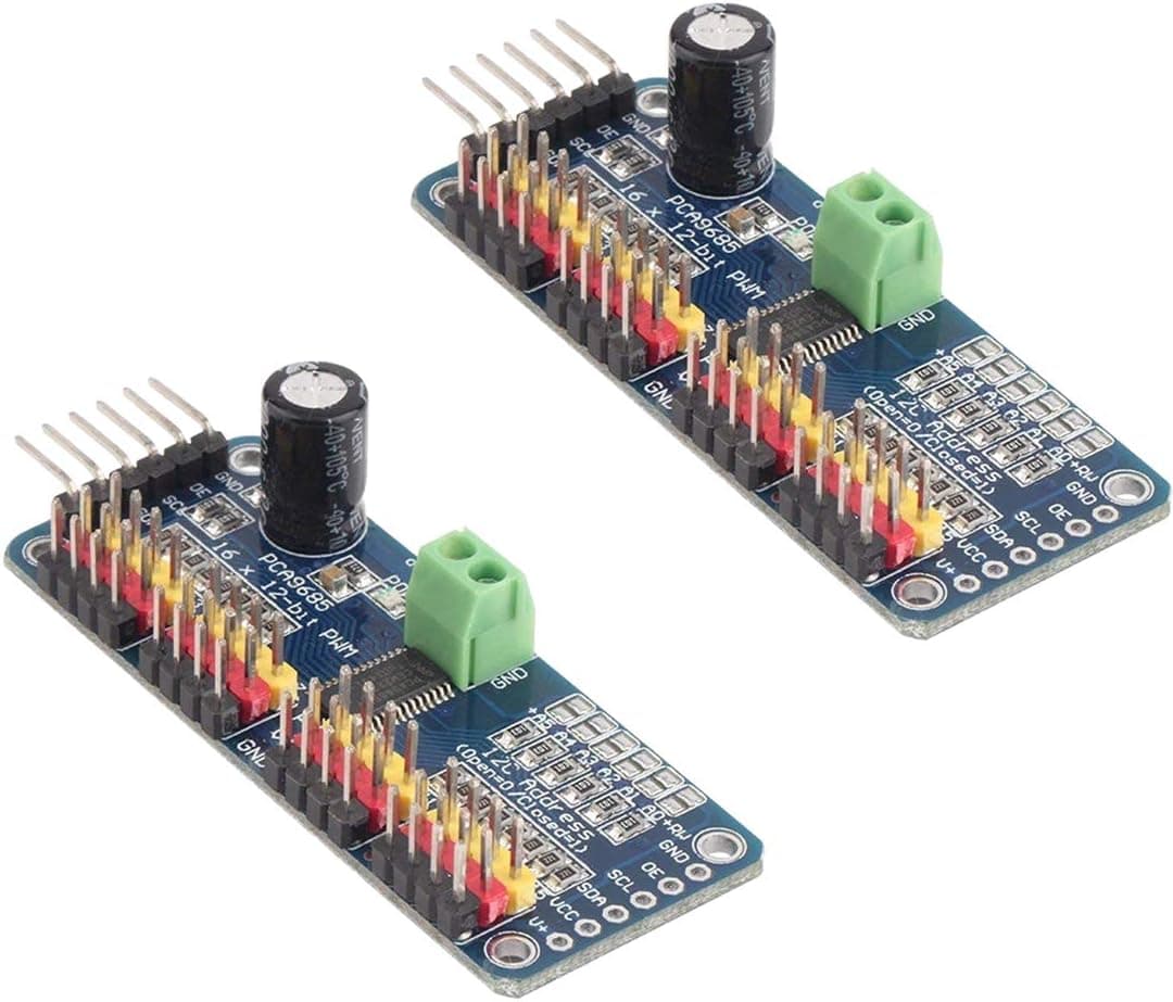 ماژول درایور موتور سروو HiLetgo مدل PCA9685، 16 کاناله 12-Bit PWM، مناسب Arduino، بسته 2 عددی ماژول درایور موتور سروو HiLetgo مدل PCA9685، 16 کاناله 12-Bit PWM، مناسب Arduino، بسته 2 عددی