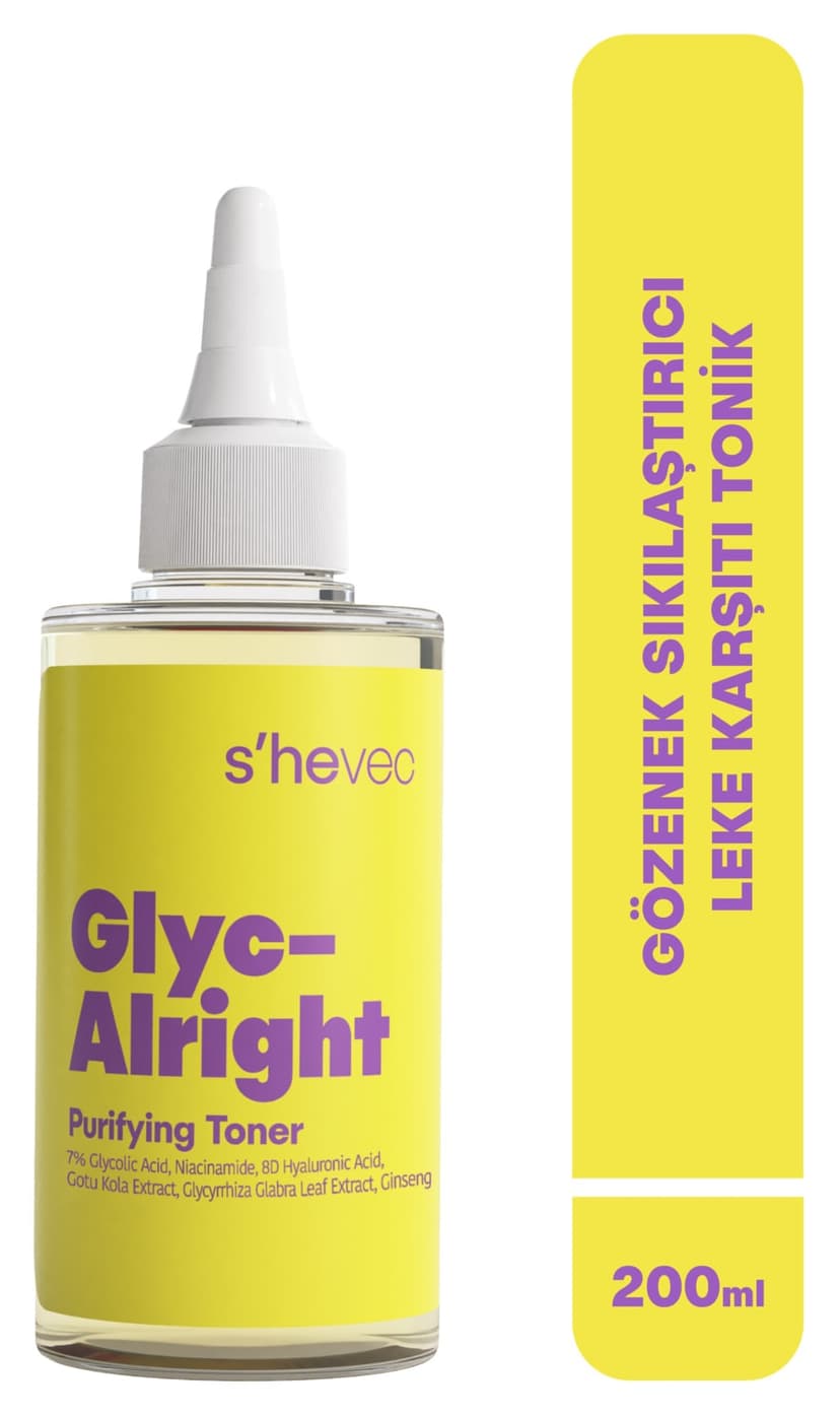 تونیک سفتکننده منافذ و ضد لک s'hevec حاوی اسید گلیکولیک 200 ml وگان مدل Glyc–Alright تونیک سفتکننده منافذ و ضد لک s'hevec حاوی اسید گلیکولیک 200 ml وگان مدل Glyc–Alright