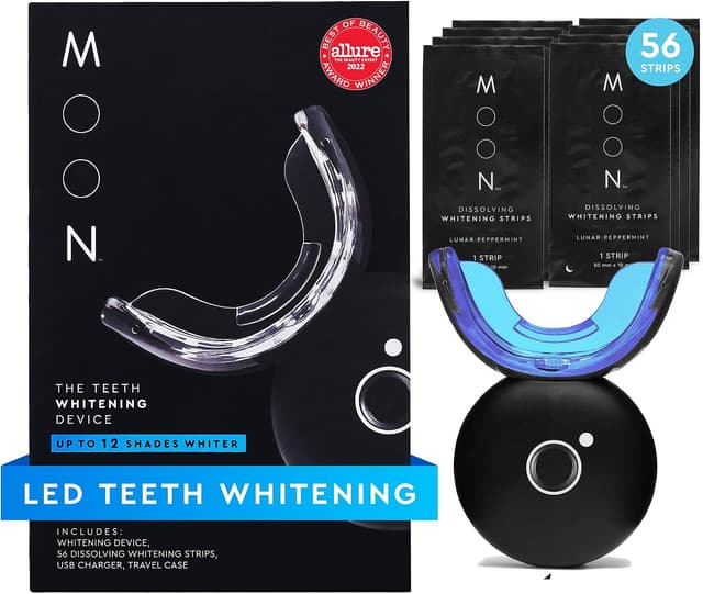 کیت سفیدکننده دندان MOON با دستگاه LED و 56 نوار سفید کیت سفیدکننده دندان MOON با دستگاه LED و 56 نوار سفید