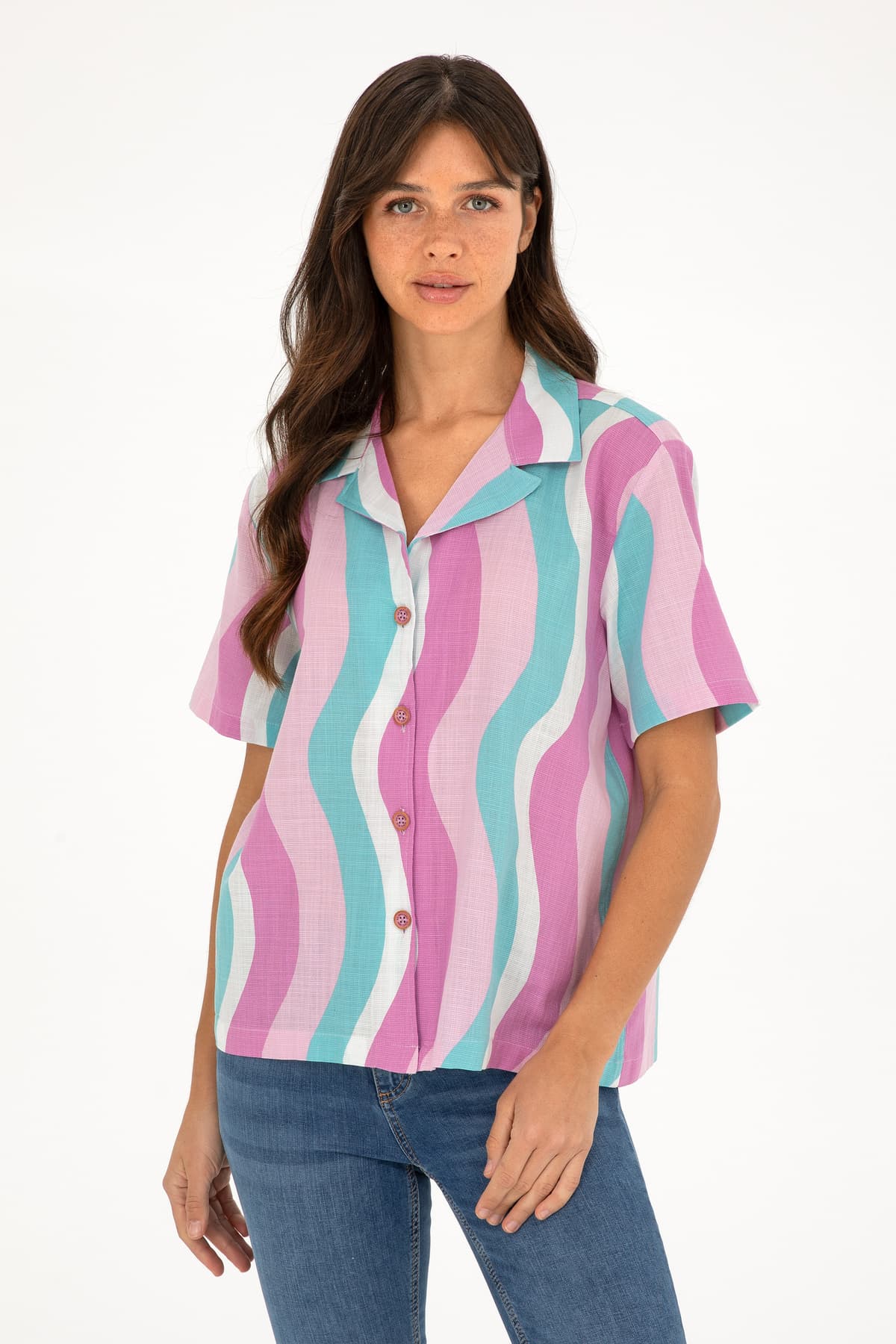 پیراهن زنانه U.S. Polo Assn. بنفش آستین کوتاه مدل 50288518-VR037 پیراهن زنانه U.S. Polo Assn. بنفش آستین کوتاه مدل 50288518-VR037