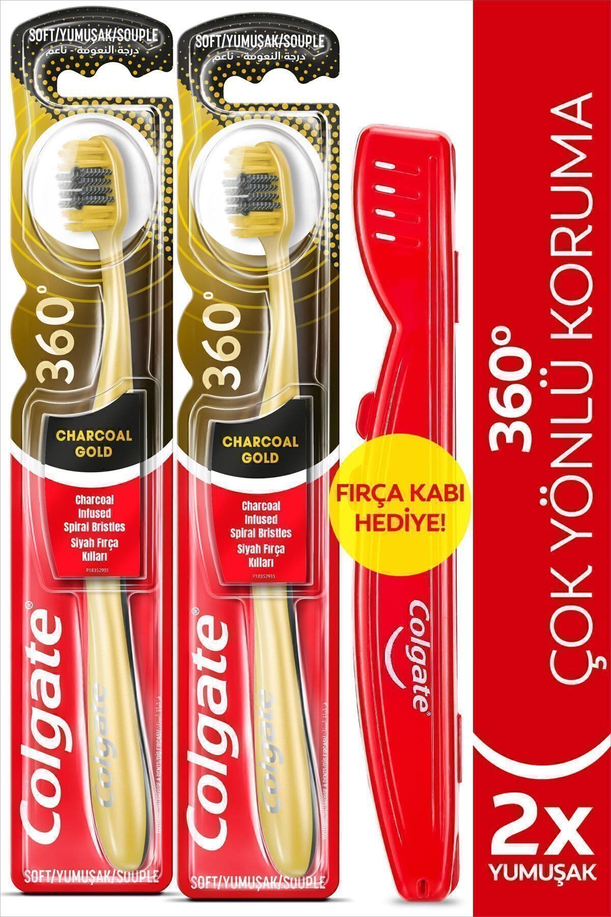مسواک نرم Colgate 360 Charcoal Gold با محافظت چندجهته x2 با محفظه مسواک مسواک نرم Colgate 360 Charcoal Gold با محافظت چندجهته x2 با محفظه مسواک