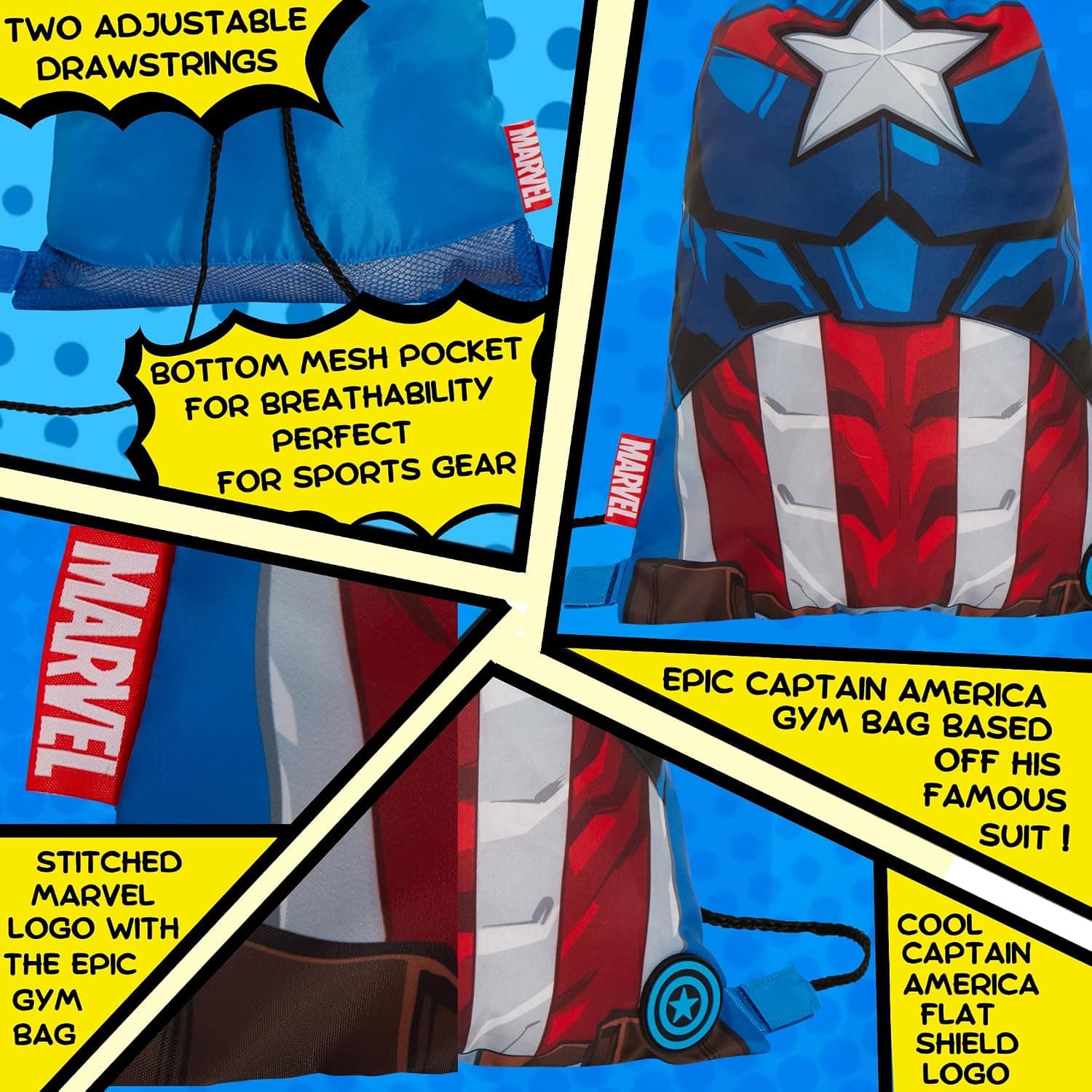 کولهپشتی ورزشی پسرانه Marvel با بند کشی Captain America مدل Avengers کولهپشتی ورزشی پسرانه Marvel با بند کشی Captain America مدل Avengers