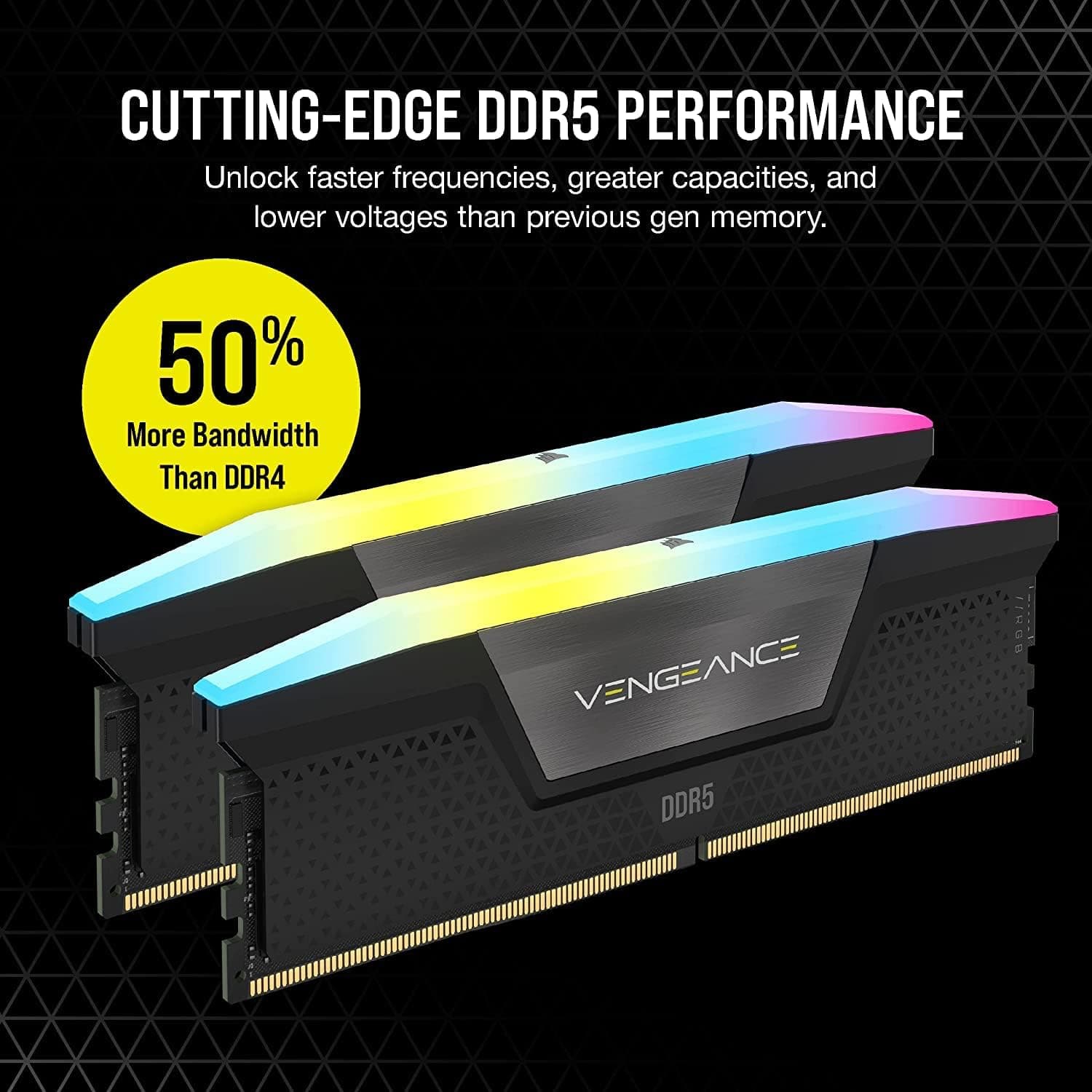 رم کامپیوتر Corsair Vengeance RGB DDR5 ظرفیت 48GB (2x24GB) فرکانس 6000MHz مدل CMH48GX5M2E6000C36 رم کامپیوتر Corsair Vengeance RGB DDR5 ظرفیت 48GB (2x24GB) فرکانس 6000MHz مدل CMH48GX5M2E6000C36